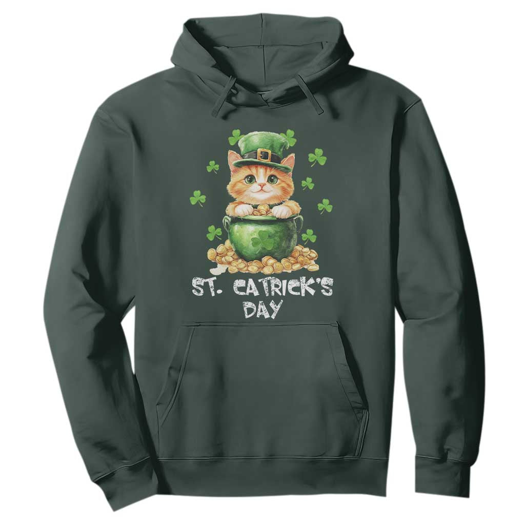 St. Patrick's Day Irish Cat Hoodie Kitty Saint Pattys Lucky Shamrocks TS10 Dark Forest Green Print Your Wear