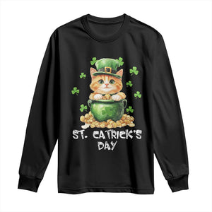 St. Patrick's Day Irish Cat Long Sleeve Shirt Kitty Saint Pattys Lucky Shamrocks TS10 Black Print Your Wear