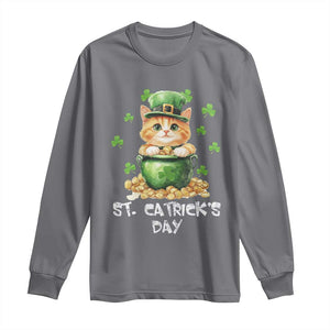 St. Patrick's Day Irish Cat Long Sleeve Shirt Kitty Saint Pattys Lucky Shamrocks TS10 Charcoal Print Your Wear