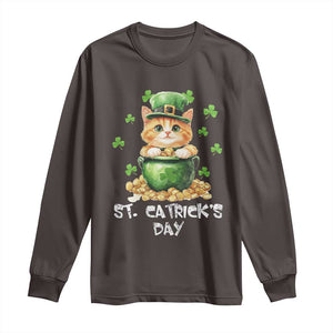 St. Patrick's Day Irish Cat Long Sleeve Shirt Kitty Saint Pattys Lucky Shamrocks TS10 Dark Chocolate Print Your Wear