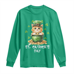 St. Patrick's Day Irish Cat Long Sleeve Shirt Kitty Saint Pattys Lucky Shamrocks TS10 Irish Green Print Your Wear