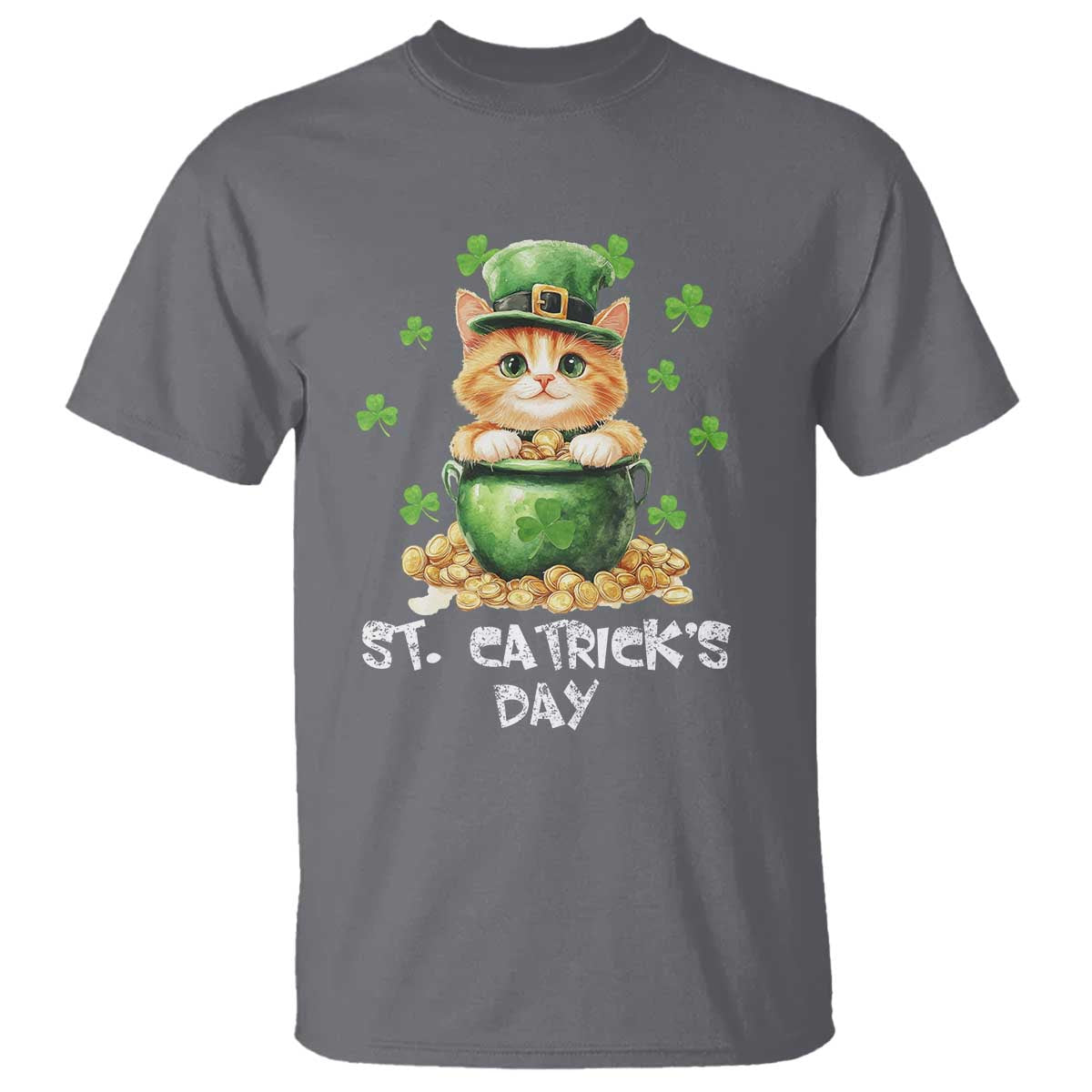 St. Patrick's Day Irish Cat T Shirt Kitty Saint Pattys Lucky Shamrocks TS10 Charcoal Print Your Wear
