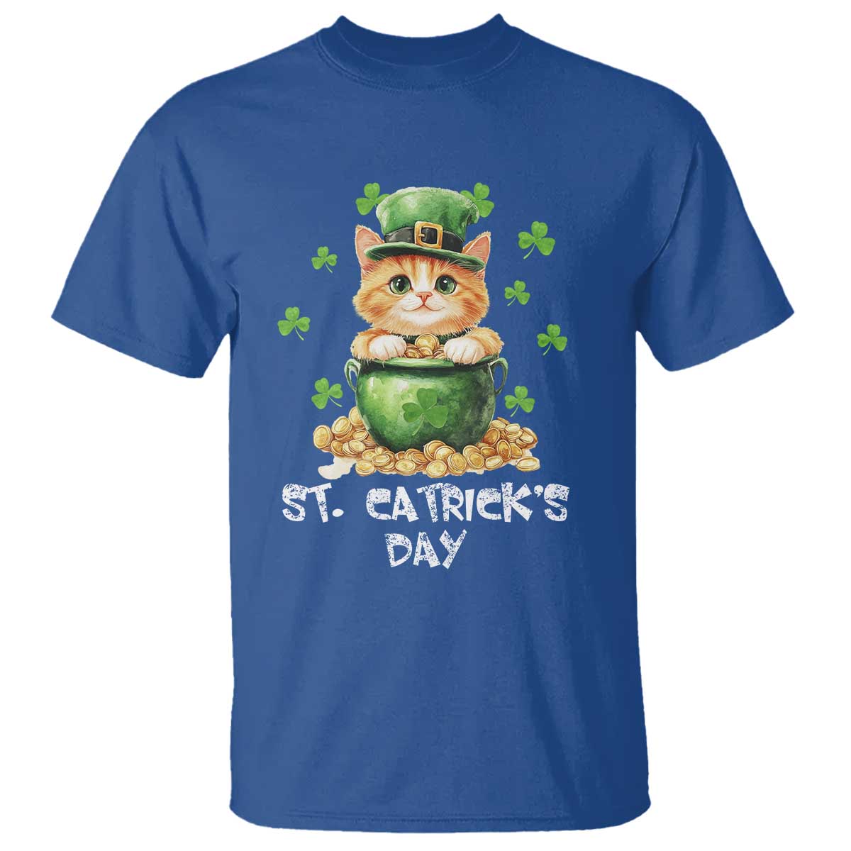 St. Patrick's Day Irish Cat T Shirt Kitty Saint Pattys Lucky Shamrocks TS10 Royal Blue Print Your Wear