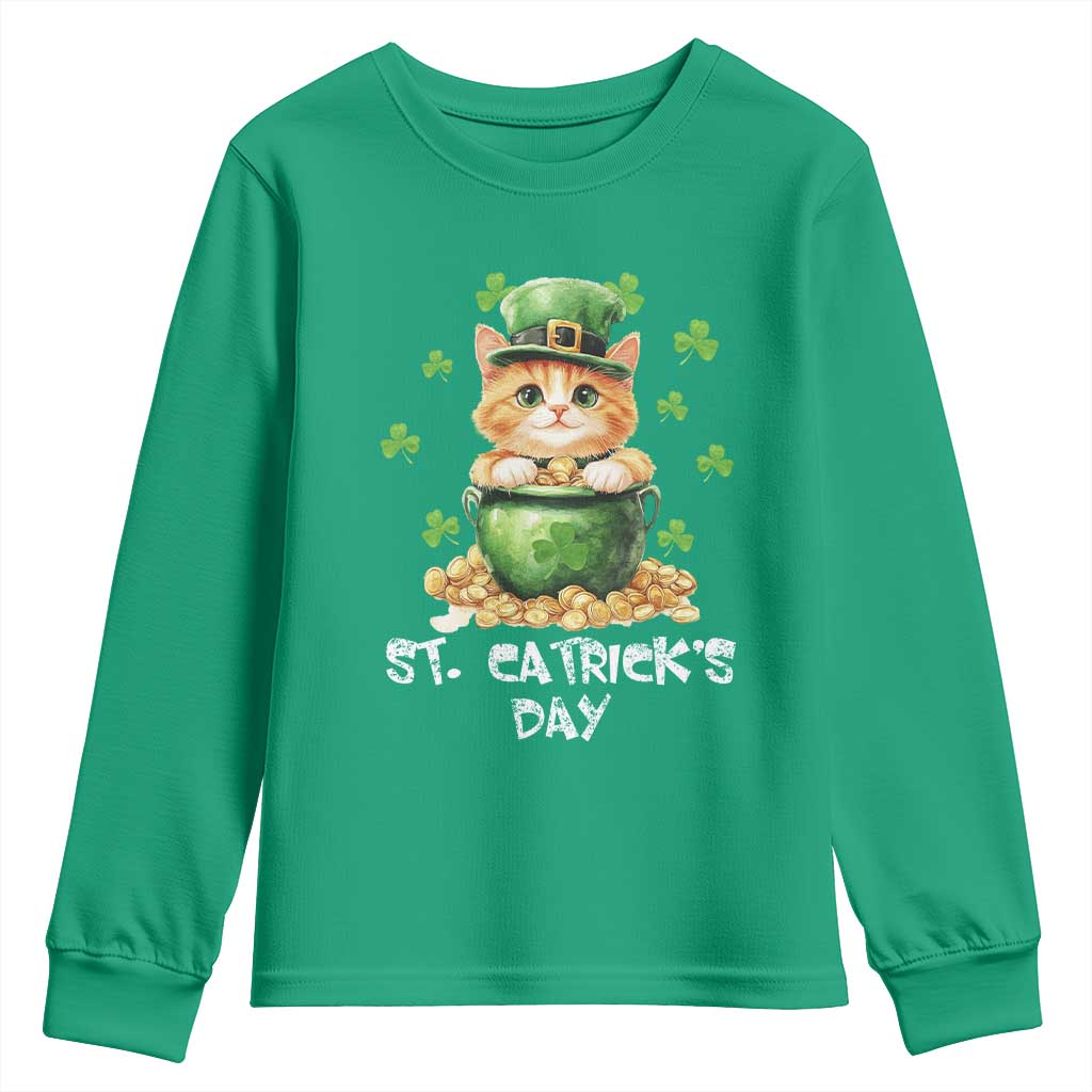 St. Patrick's Day Irish Cat Youth Sweatshirt Kitty Saint Pattys Lucky Shamrocks TS10 Irish Green Print Your Wear
