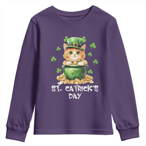 St. Patrick's Day Irish Cat Youth Sweatshirt Kitty Saint Pattys Lucky Shamrocks TS10 Purple Print Your Wear