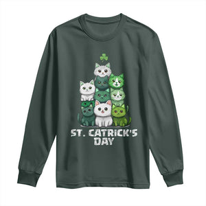 St. Patrick's Day Irish Cat Long Sleeve Shirt Cute Cats Saint Pattys TS10 Dark Forest Green Print Your Wear