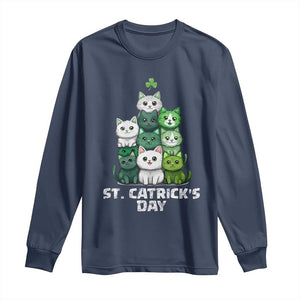 St. Patrick's Day Irish Cat Long Sleeve Shirt Cute Cats Saint Pattys TS10 Navy Print Your Wear