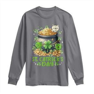 Cats St Patricks Day Long Sleeve Shirt Pot Of Gold Kitty Lover Lucky Irish TS10 Charcoal Print Your Wear