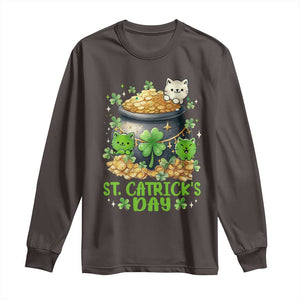 Cats St Patricks Day Long Sleeve Shirt Pot Of Gold Kitty Lover Lucky Irish TS10 Dark Chocolate Print Your Wear