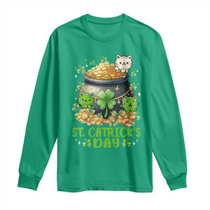 Cats St Patricks Day Long Sleeve Shirt Pot Of Gold Kitty Lover Lucky Irish TS10 Irish Green Print Your Wear