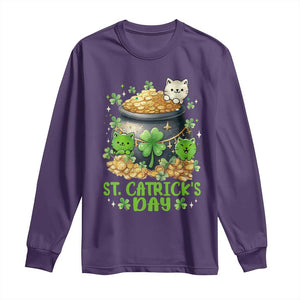 Cats St Patricks Day Long Sleeve Shirt Pot Of Gold Kitty Lover Lucky Irish TS10 Purple Print Your Wear