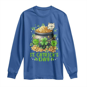 Cats St Patricks Day Long Sleeve Shirt Pot Of Gold Kitty Lover Lucky Irish TS10 Royal Blue Print Your Wear