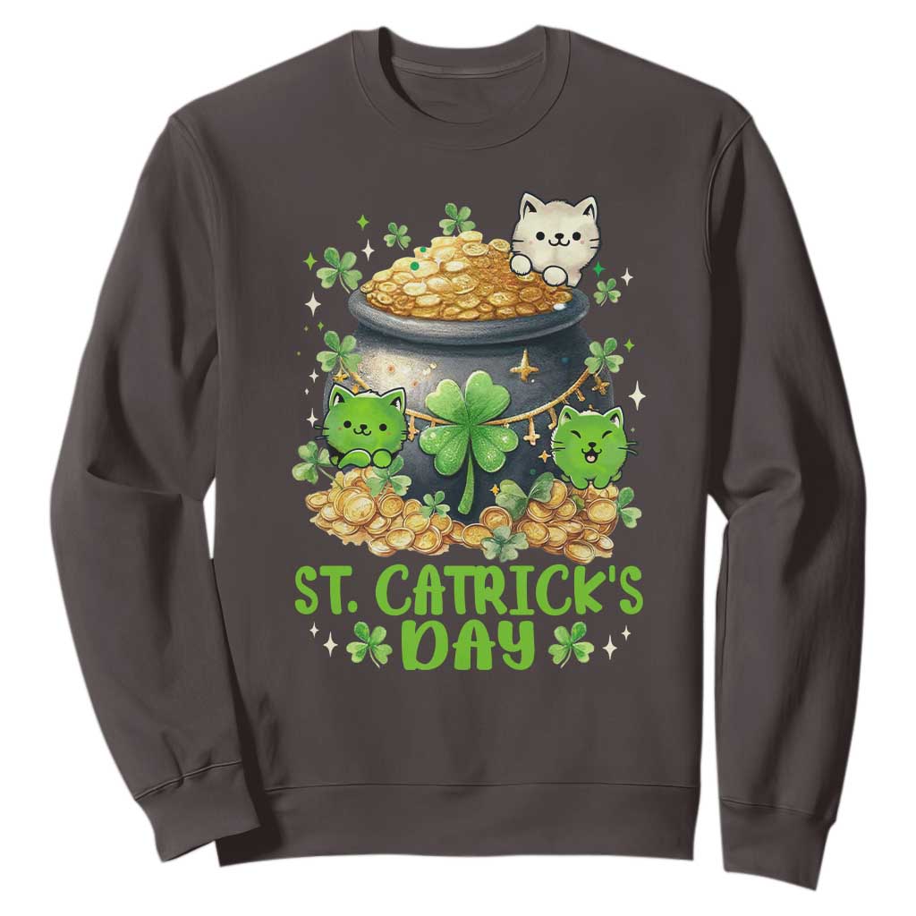 Cats St Patricks Day Sweatshirt Pot Of Gold Kitty Lover Lucky Irish TS10 Dark Chocolate Print Your Wear