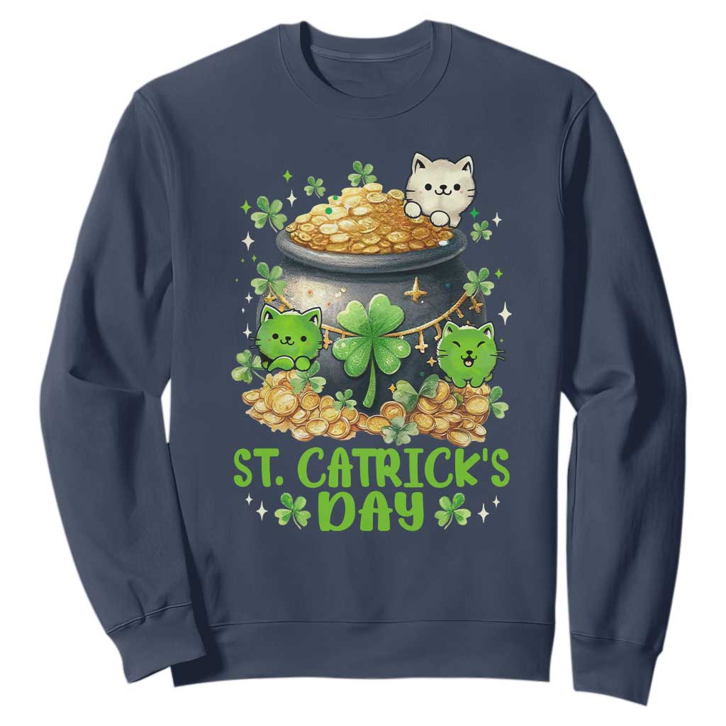 Cats St Patricks Day Sweatshirt Pot Of Gold Kitty Lover Lucky Irish TS10 Navy Print Your Wear