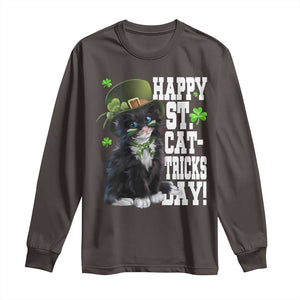 Shamrock Cat St Patricks Day Long Sleeve Shirt Kitty Mom Gift TS10 Dark Chocolate Print Your Wear