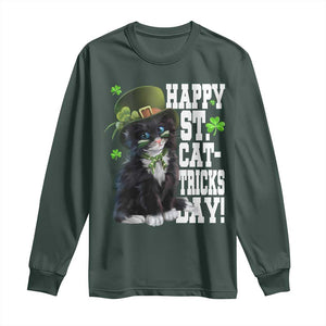 Shamrock Cat St Patricks Day Long Sleeve Shirt Kitty Mom Gift TS10 Dark Forest Green Print Your Wear