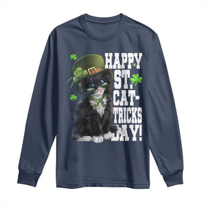 Shamrock Cat St Patricks Day Long Sleeve Shirt Kitty Mom Gift TS10 Navy Print Your Wear