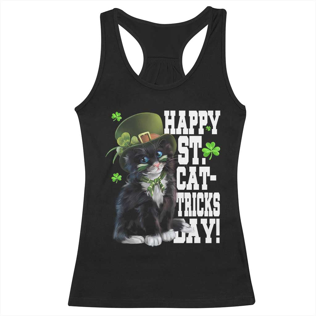 Shamrock Cat St Patricks Day Racerback Tank Top Kitty Mom Gift TS10 Black Print Your Wear