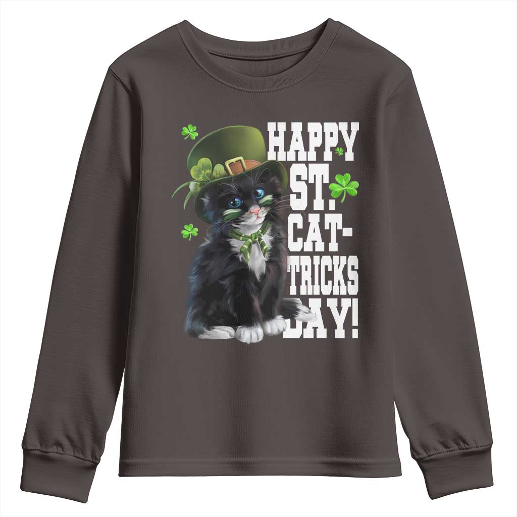 Shamrock Cat St Patricks Day Youth Sweatshirt Kitty Mom Gift TS10 Dark Chocolate Print Your Wear