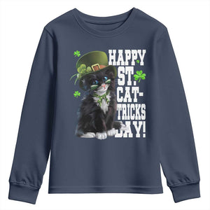 Shamrock Cat St Patricks Day Youth Sweatshirt Kitty Mom Gift TS10 Navy Print Your Wear