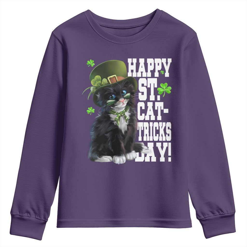 Shamrock Cat St Patricks Day Youth Sweatshirt Kitty Mom Gift TS10 Purple Print Your Wear