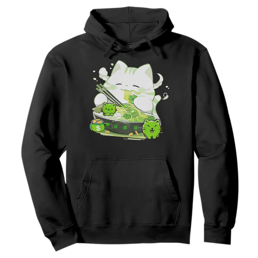St Patrick's Day Cats Hoodie Irish Eating Ramen Noodles Cute Anime Shamrocks TS10 Black Print Your Wear