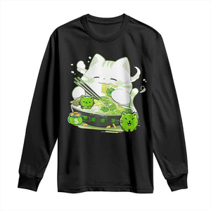 St Patrick's Day Cats Long Sleeve Shirt Irish Eating Ramen Noodles Cute Anime Shamrocks TS10 Black Print Your Wear