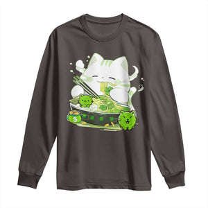 St Patrick's Day Cats Long Sleeve Shirt Irish Eating Ramen Noodles Cute Anime Shamrocks TS10 Dark Chocolate Print Your Wear