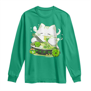 St Patrick's Day Cats Long Sleeve Shirt Irish Eating Ramen Noodles Cute Anime Shamrocks TS10 Irish Green Print Your Wear