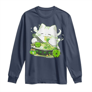 St Patrick's Day Cats Long Sleeve Shirt Irish Eating Ramen Noodles Cute Anime Shamrocks TS10 Navy Print Your Wear