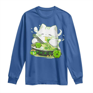 St Patrick's Day Cats Long Sleeve Shirt Irish Eating Ramen Noodles Cute Anime Shamrocks TS10 Royal Blue Print Your Wear