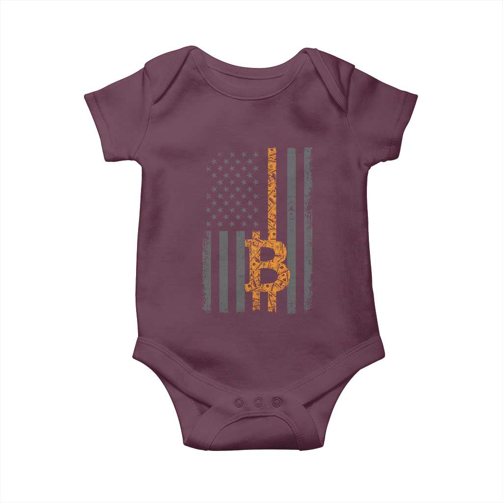 BTC Bitcoin American Flag Baby Onesie Crypto Buy the Dip TS10 Maroon Print Your Wear