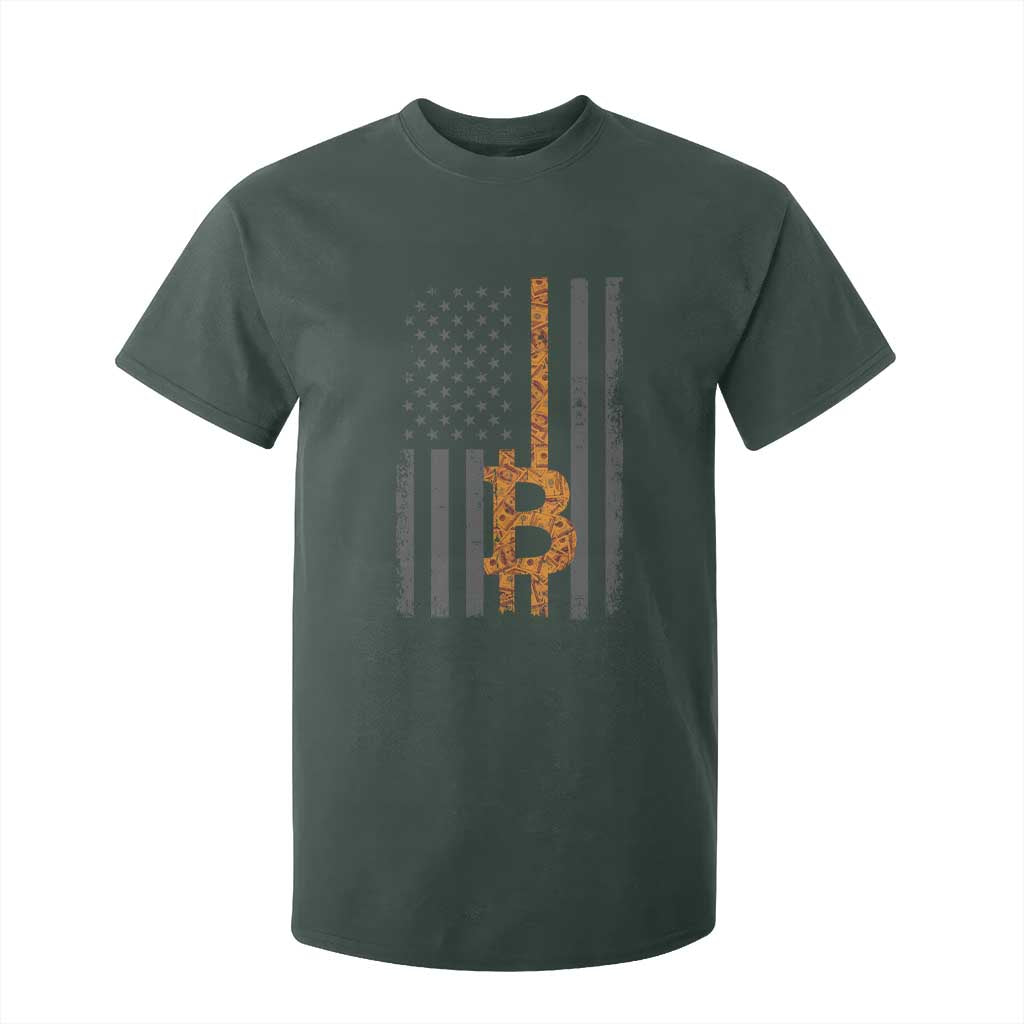 BTC Bitcoin American Flag T Shirt For Kid Crypto Buy the Dip TS10 Dark Forest Green Print Your Wear