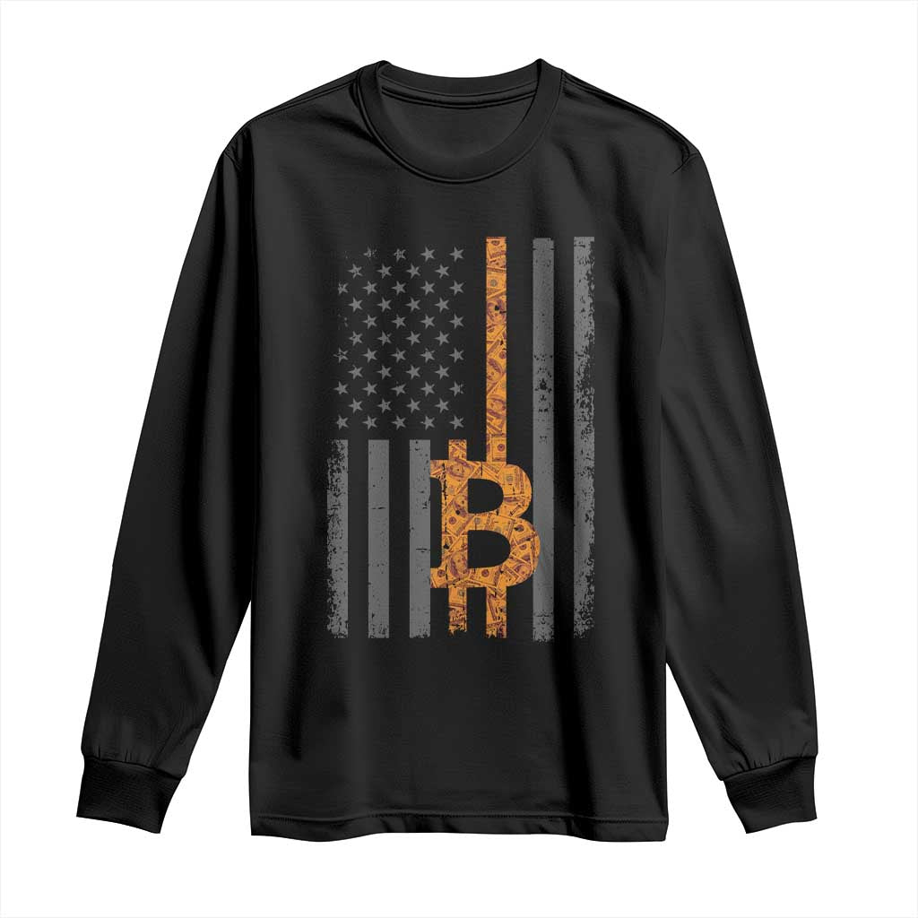 BTC Bitcoin American Flag Long Sleeve Shirt Crypto Buy the Dip TS10 Black Print Your Wear