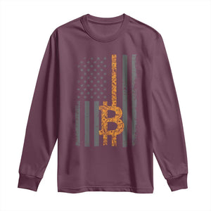 BTC Bitcoin American Flag Long Sleeve Shirt Crypto Buy the Dip TS10 Maroon Print Your Wear