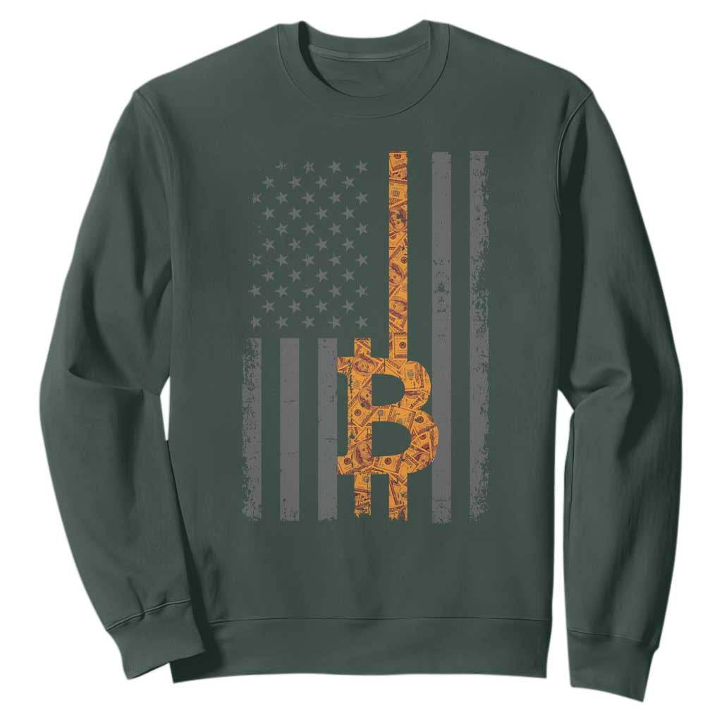 BTC Bitcoin American Flag Sweatshirt Crypto Buy the Dip TS10 Dark Forest Green Print Your Wear