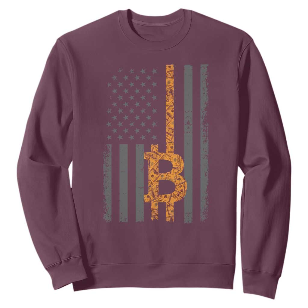 BTC Bitcoin American Flag Sweatshirt Crypto Buy the Dip TS10 Maroon Print Your Wear