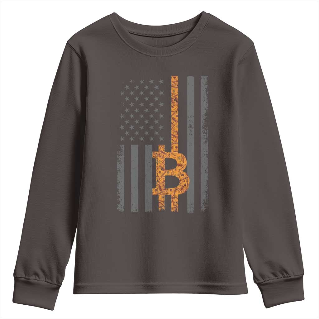 BTC Bitcoin American Flag Youth Sweatshirt Crypto Buy the Dip TS10 Dark Chocolate Print Your Wear