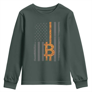 BTC Bitcoin American Flag Youth Sweatshirt Crypto Buy the Dip TS10 Dark Forest Green Print Your Wear