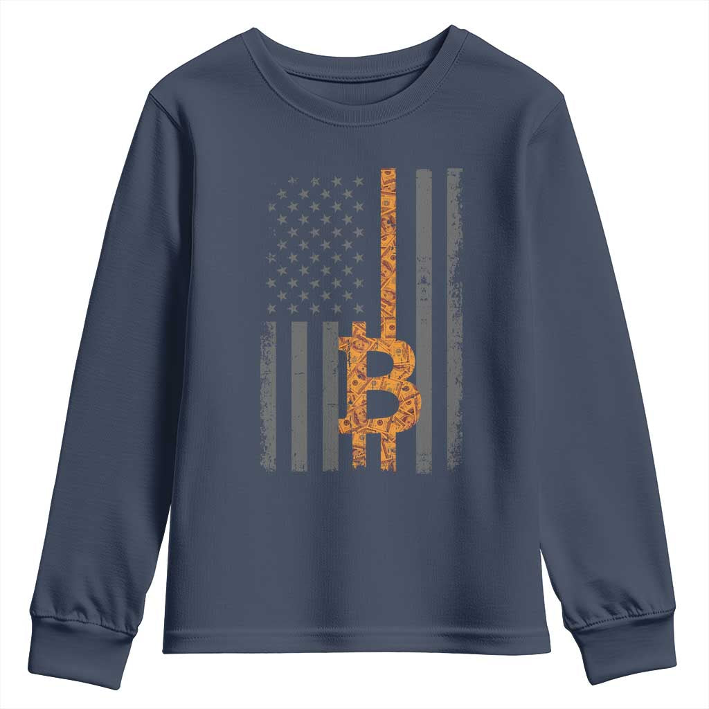 BTC Bitcoin American Flag Youth Sweatshirt Crypto Buy the Dip TS10 Navy Print Your Wear