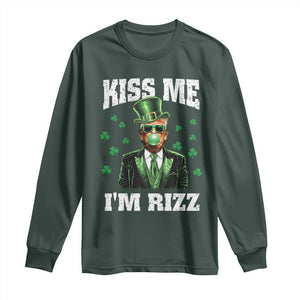 St. Patrick's Day Trump Bubble Gum Long Sleeve Shirt Funny Irish Kiss Me I'm Rizz TS10 Dark Forest Green Print Your Wear