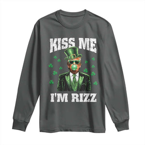 St. Patrick's Day Trump Bubble Gum Long Sleeve Shirt Funny Irish Kiss Me I'm Rizz TS10 Dark Heather Print Your Wear