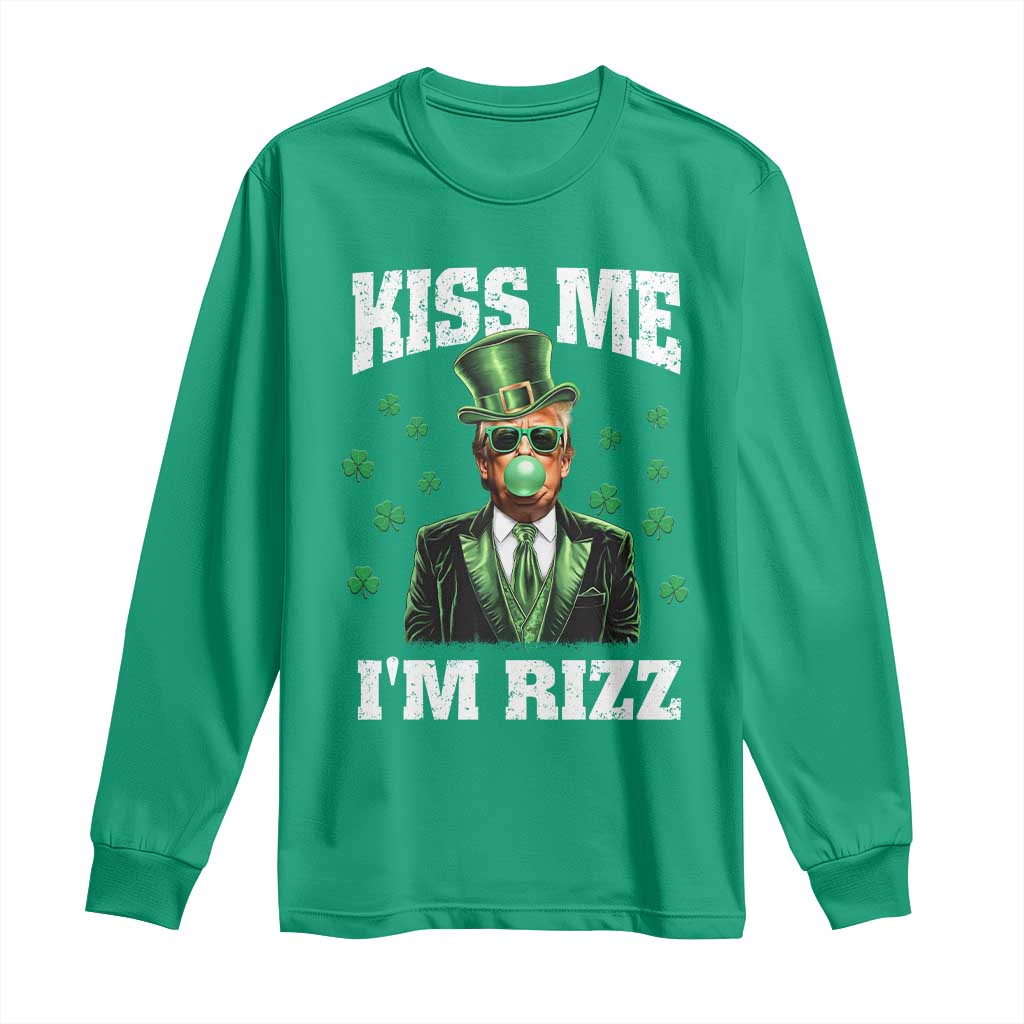 St. Patrick's Day Trump Bubble Gum Long Sleeve Shirt Funny Irish Kiss Me I'm Rizz TS10 Irish Green Print Your Wear