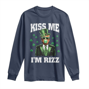 St. Patrick's Day Trump Bubble Gum Long Sleeve Shirt Funny Irish Kiss Me I'm Rizz TS10 Navy Print Your Wear