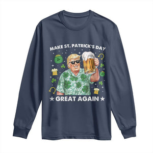 Funny Trump St Patrick's Day Long Sleeve Shirt Funny Beer Drinking TS10 Navy Print Your Wear