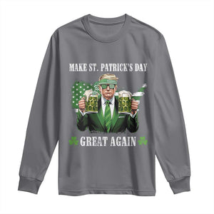 Make St Patrick's Day Great Again Funny Trump Long Sleeve Shirt American Flag Beer Drinking Trump TS10 Charcoal Print Your Wear