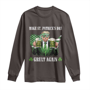 Make St Patrick's Day Great Again Funny Trump Long Sleeve Shirt American Flag Beer Drinking Trump TS10 Dark Chocolate Print Your Wear