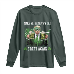 Make St Patrick's Day Great Again Funny Trump Long Sleeve Shirt American Flag Beer Drinking Trump TS10 Dark Forest Green Print Your Wear