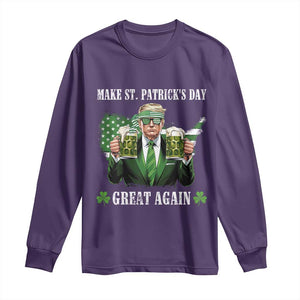 Make St Patrick's Day Great Again Funny Trump Long Sleeve Shirt American Flag Beer Drinking Trump TS10 Purple Print Your Wear