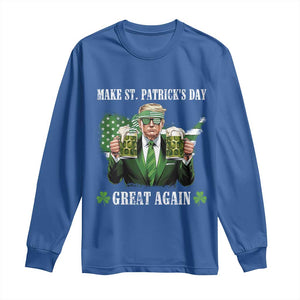 Make St Patrick's Day Great Again Funny Trump Long Sleeve Shirt American Flag Beer Drinking Trump TS10 Royal Blue Print Your Wear